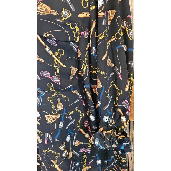 Apt 9 XXL novelty make up girly feminine printed top Roll tab sleeve NWOT black - Picture 3 of 7